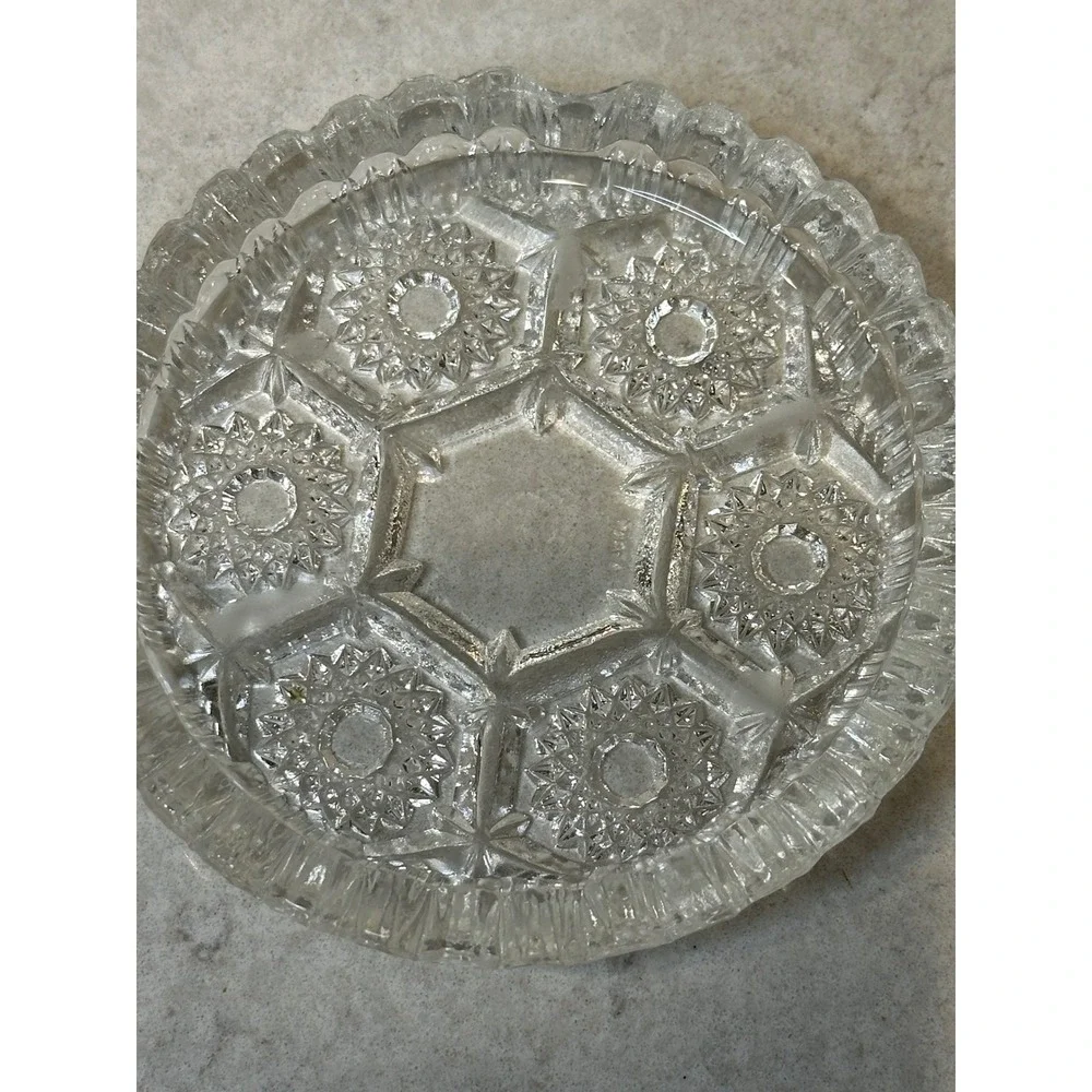 Vintage Italian Crystal Coasters Set of 4 Starburst Geometric with Scalloped Rim